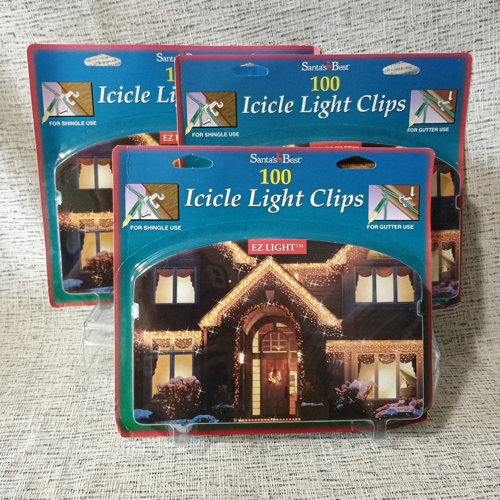 Santas Best EZ Light Universal Icicle Light Clips 300 Count 62054 White 3 Pack